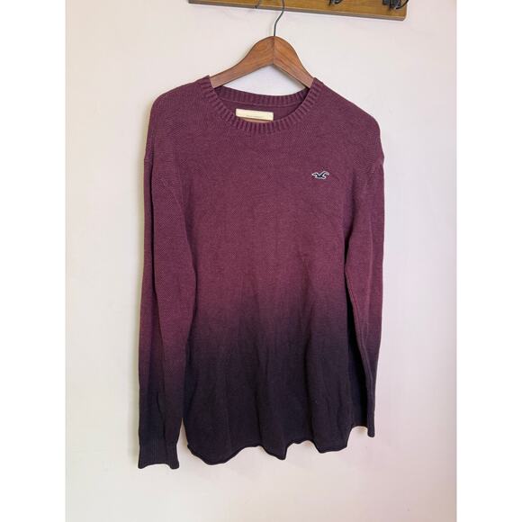 Hollister Ombre Knit Sweater Large Purple Black Fade Gradient Crewneck Logo - Picture 1 of 4